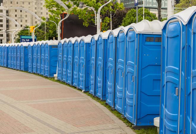 Seasonal porta potty units set up at a Jacksonville, North Carolina venue